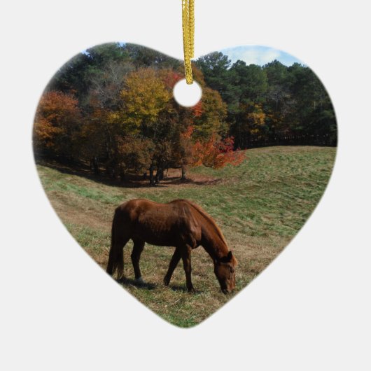 Bruin paard met herfst keramisch ornament (Voorkant)