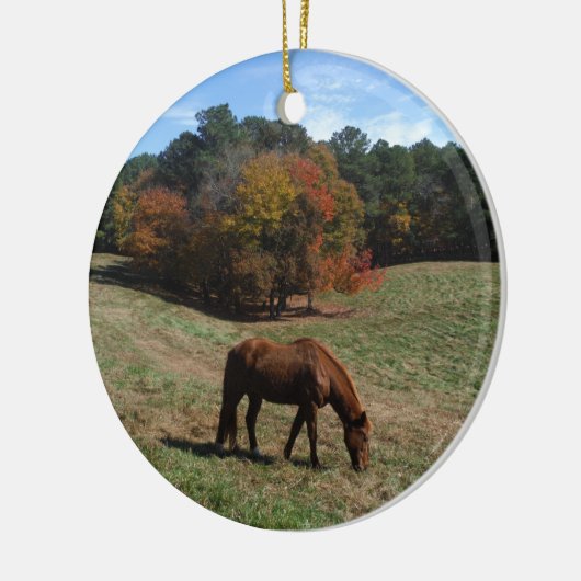 Bruin paard met herfst keramisch ornament (Links)