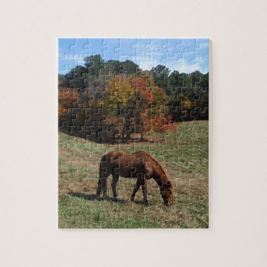 Bruin paard met herfst legpuzzel (Verticaal)