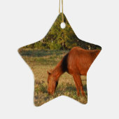Bruin paard met pijnbomen keramisch ornament (Rechts)