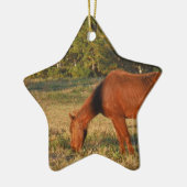Bruin paard met pijnbomen keramisch ornament (Links)
