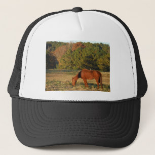 Bruin paard met pijnbomen trucker pet
