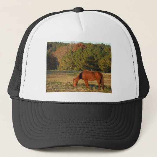 Bruin paard met pijnbomen trucker pet (Voorkant)