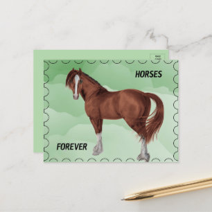 Bruin Paard met Postzegel Kijk Briefkaart