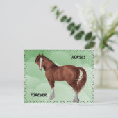 Bruin Paard met Postzegel Kijk Briefkaart (Staand voorkant)