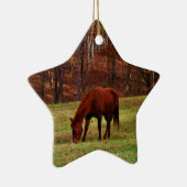 Bruin paard met witte neus aan Bossen rand Keramisch Ornament (Rechts)