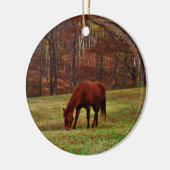 Bruin paard met witte neus aan Bossen rand Keramisch Ornament (Links)