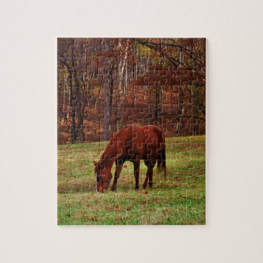 Bruin paard met witte neus aan Bossen rand Legpuzzel (Verticaal)