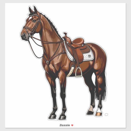 Bruin Paard Met Zadel Sticker (Vel)