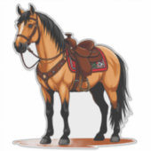Bruin Paard Met Zadel Sticker (Voorkant)