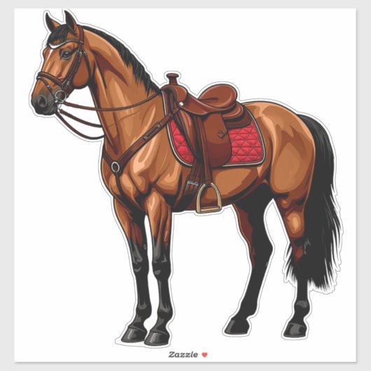 Bruin Paard Met Zadel Sticker (Vel)