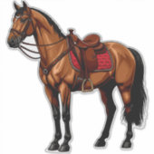 Bruin Paard Met Zadel Sticker (Voorkant)