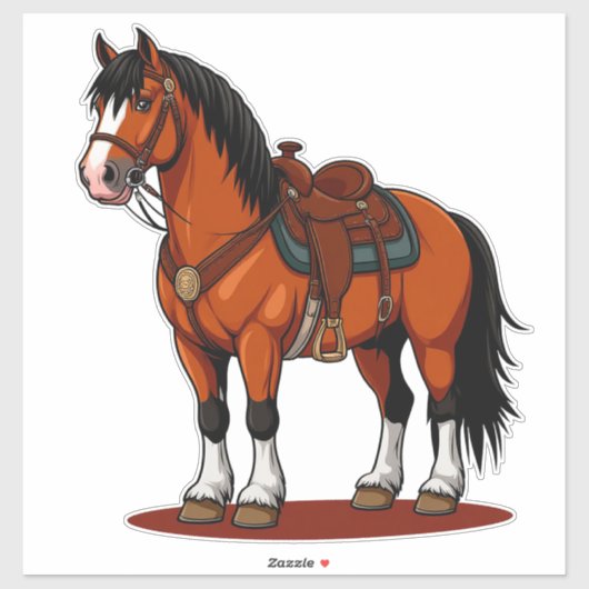 Bruin Paard Met Zadel Sticker (Vel)