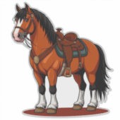 Bruin Paard Met Zadel Sticker (Voorkant)