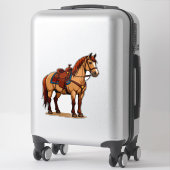 Bruin Paard Met Zadel Sticker (Koffer)