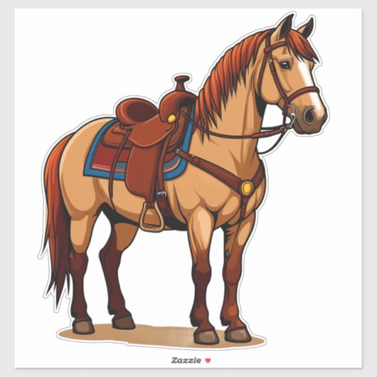 Bruin Paard Met Zadel Sticker (Vel)