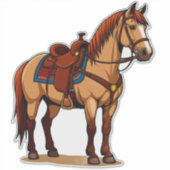 Bruin Paard Met Zadel Sticker (Voorkant)