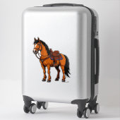 Bruin Paard Met Zadel Sticker (Koffer)