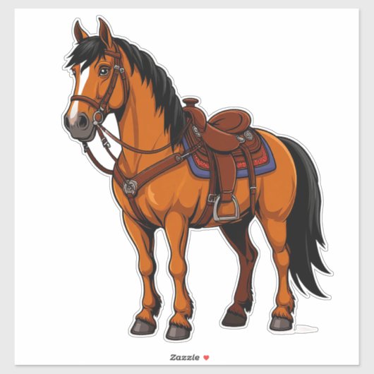 Bruin Paard Met Zadel Sticker (Vel)