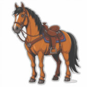 Bruin Paard Met Zadel Sticker (Voorkant)