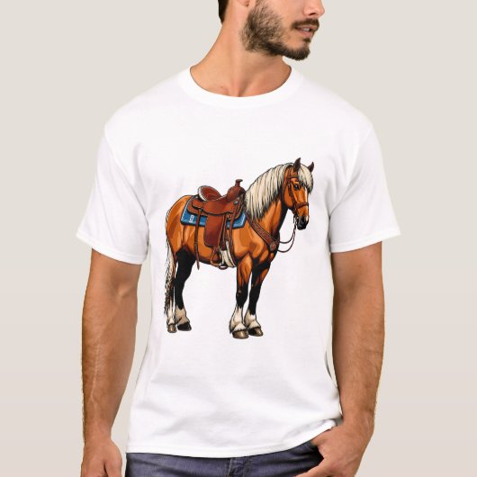 Bruin Paard Met Zadel T-shirt (Voorkant)