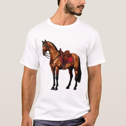 Bruin Paard Met Zadel T-shirt (Voorkant)
