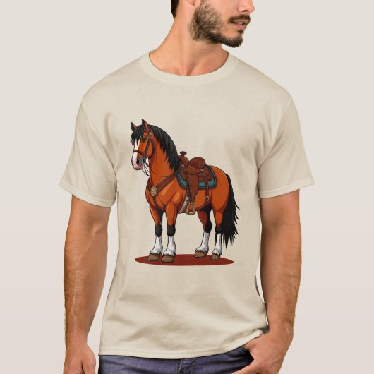Bruin Paard Met Zadel T-shirt (Voorkant)
