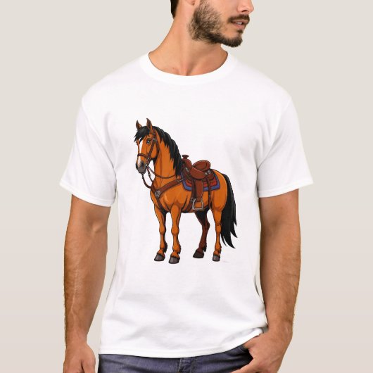 Bruin Paard Met Zadel T-shirt (Voorkant)