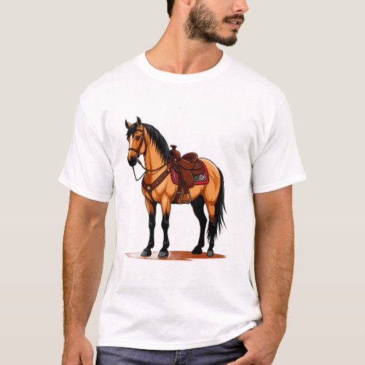 Bruin Paard Met Zadel T-shirt (Voorkant)