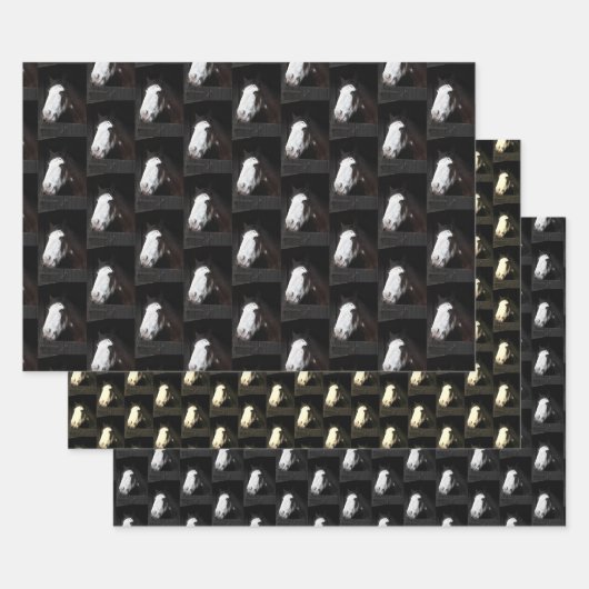 Bruin paard op Boerderij, pakpapier 3 vellen (Set)