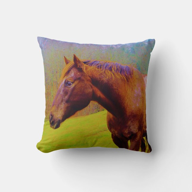 Bruin Paard, Paarse Bomen Kussen (Voorkant)
