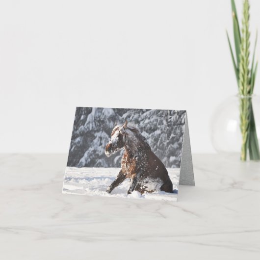 Bruin paard Rolling Sneeuwdagkaart Feestdagen Kaart (Voorkant)