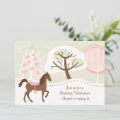  Bruin Paard Snowy Winter Verjaardagsfeest Kaart (Staand voorkant)