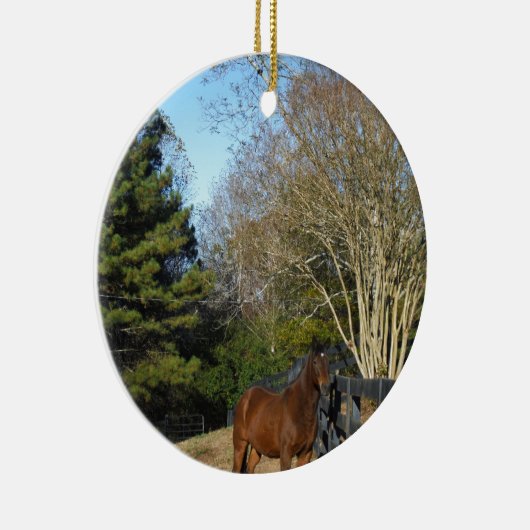 Bruin paard tegen een hek keramisch ornament (Rechts)