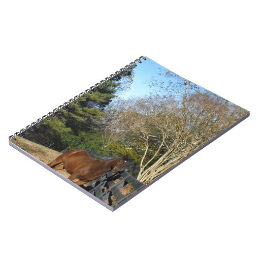 Bruin paard tegen een hek notitieboek (Linkerzijde)