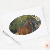 Bruin paard tegen een hek ovale sticker (Envelop)