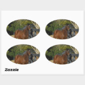 Bruin paard tegen een hek ovale sticker (Vel)