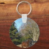 Bruin paard tegen een hek sleutelhanger (Voorkant)