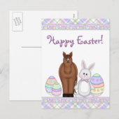 Bruin paard, witte konijn en eieren Gelukkig Pasen Feestdagenkaart (Voorkant / Achterkant)