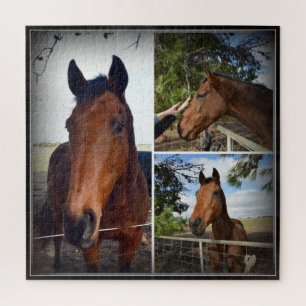Bruin Paardenfotocollage, Jigzaag Puzzle Legpuzzel