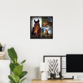 Bruin Paardenfotocollage, Poster (Thuiskantoor)