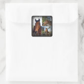 Bruin Paardenfotocollage, vierkante Sticker (Tas)