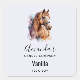 Bruin Paardenhoofd in Waterverf Kaars Bedrijf Vierkante Sticker