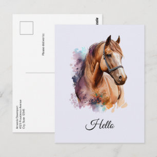 Bruin Paardenhoofd Portret in Aquarel Briefkaart