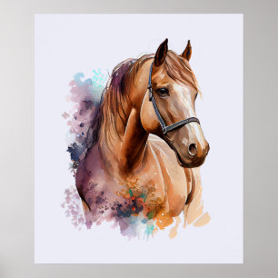 Bruin Paardenhoofd Portret in Aquarel Poster