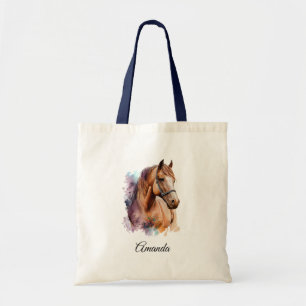 Bruin Paardenhoofd Portret in Aquarel Tote Bag