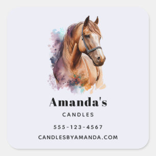 Bruin Paardenhoofd Portret in de Waterverf Busines Vierkante Sticker