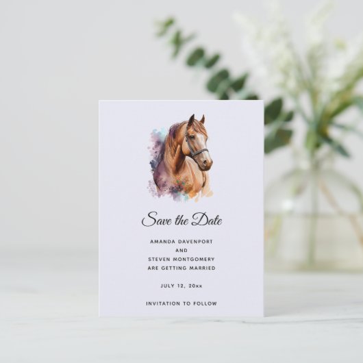 Bruin Paardenhoofd Portret in Waterverf Aankondigingskaart (Staand voorkant)