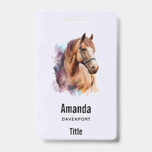 Bruin Paardenhoofd Portret in Waterverf Badge