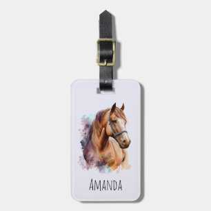 Bruin Paardenhoofd Portret in Waterverf Bagagelabel